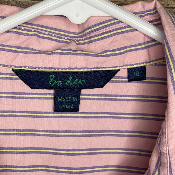 Boden Ruffle Front Button Up Long Sleeve Blouse Top Pink Striped Size US 6 UK 10 - Picture 3 of 8